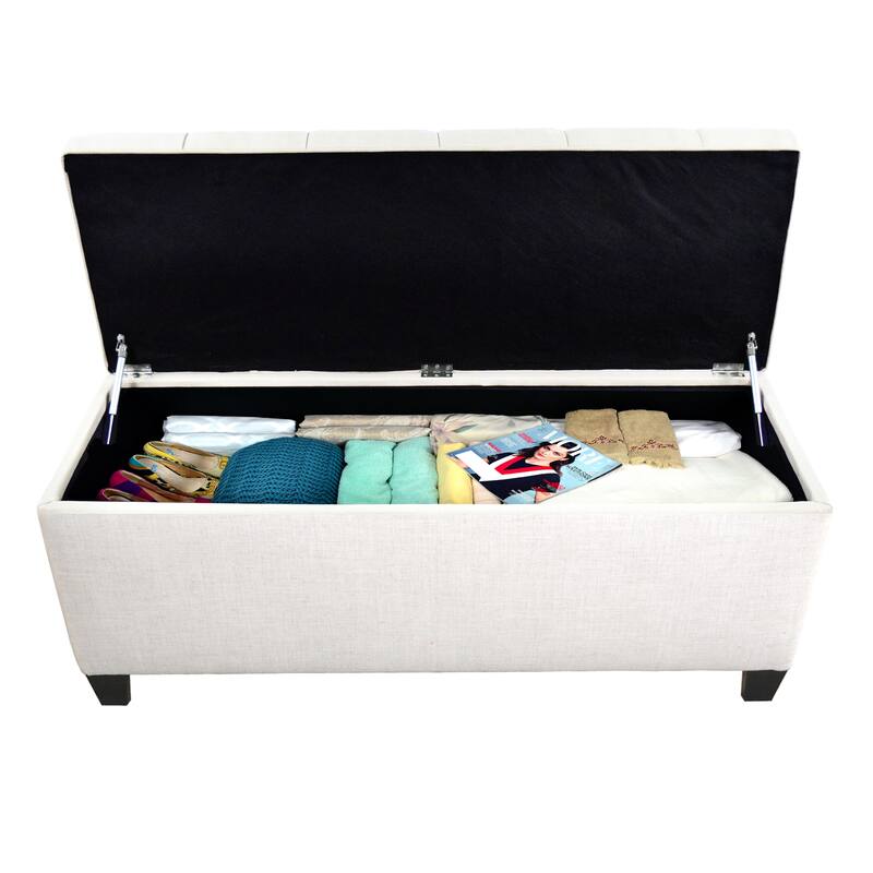Sole Secret Diamond Tufted LOFT Linen Storage Bench - Off White