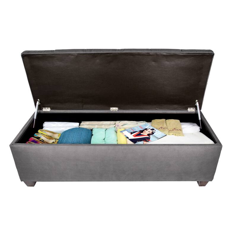 Sole Secret Diamond Tufted OBSESSION Linen Storage Bench - GREY