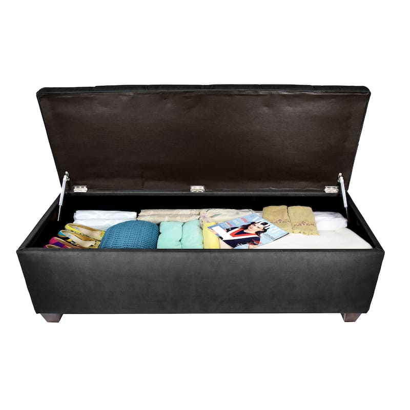 Sole Secret Diamond Tufted OBSESSION Linen Storage Bench - Charcoal