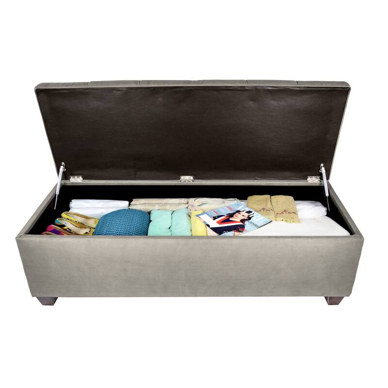 Sole Secret Diamond Tufted OBSESSION Linen Storage Bench - Platinum