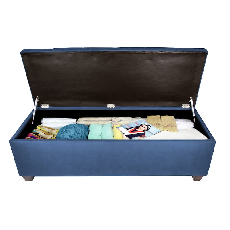 Sole Secret Diamond Tufted OBSESSION Linen Storage Bench - Dark Blue