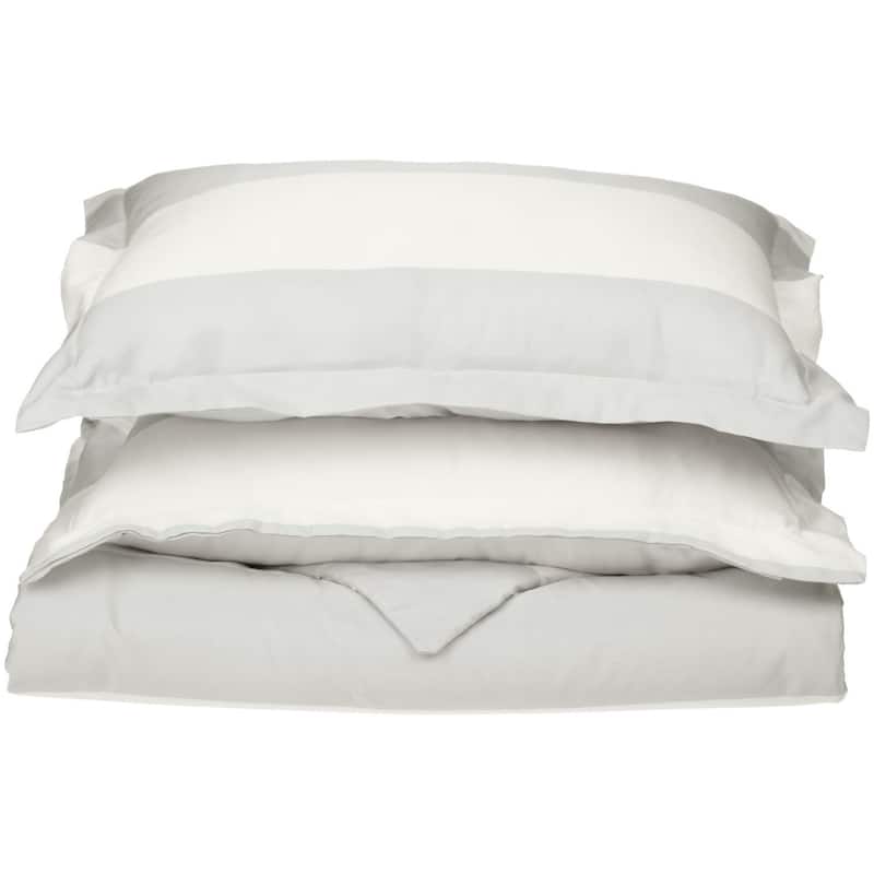 Kotter Home 600 Thread Count Monaco Stripe Cotton Duvet Cover - Queen - White