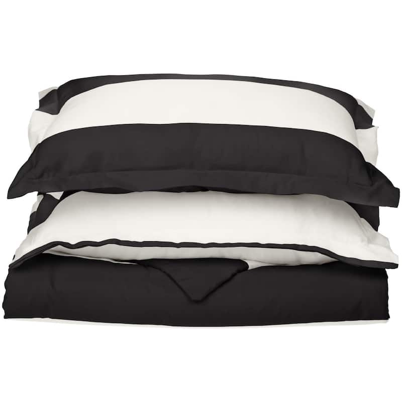Kotter Home 600 Thread Count Monaco Stripe Cotton Duvet Cover - King - Black