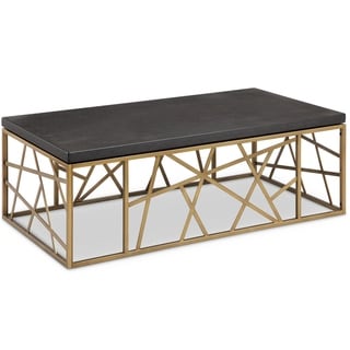 Sarapa Contemporary Black Shagreen and Antique Gold Coffee Table