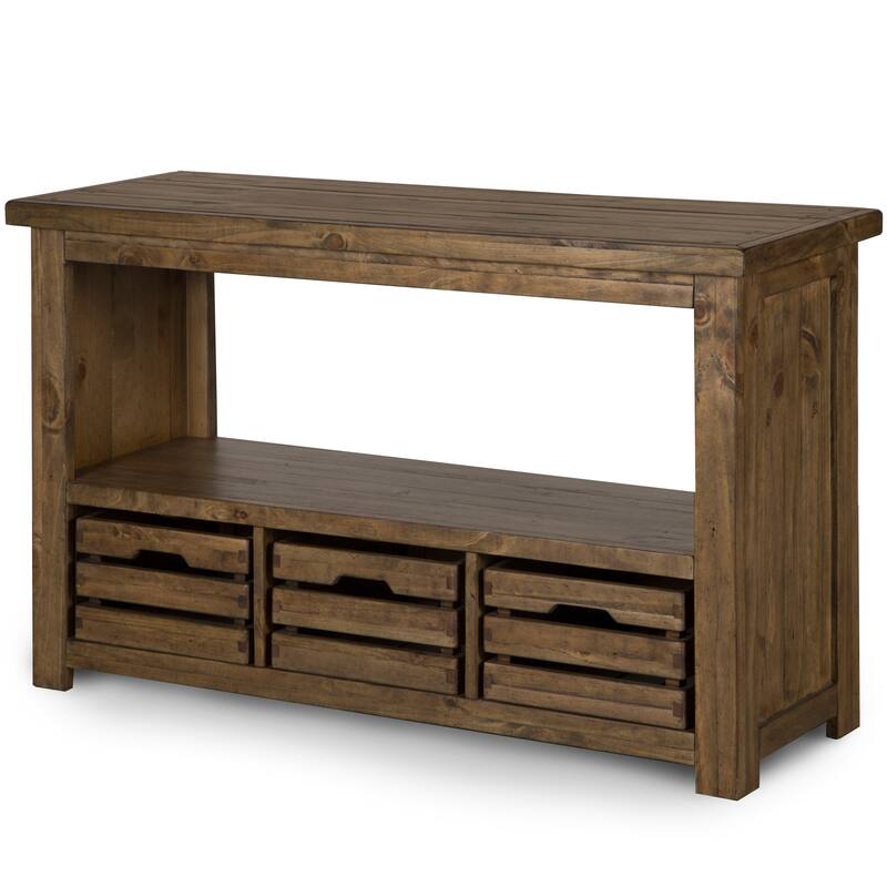 Stratton Rustic Warm Nutmeg Rectangular Entryway Table with Storage ...