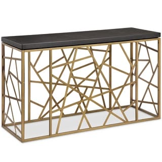 Sarapa Contemporary Black Shagreen and Antique Gold Entryway Table