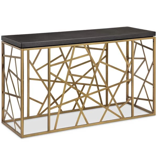 slide 2 of 2, Sarapa Contemporary Black Shagreen and Antique Gold Entryway Table