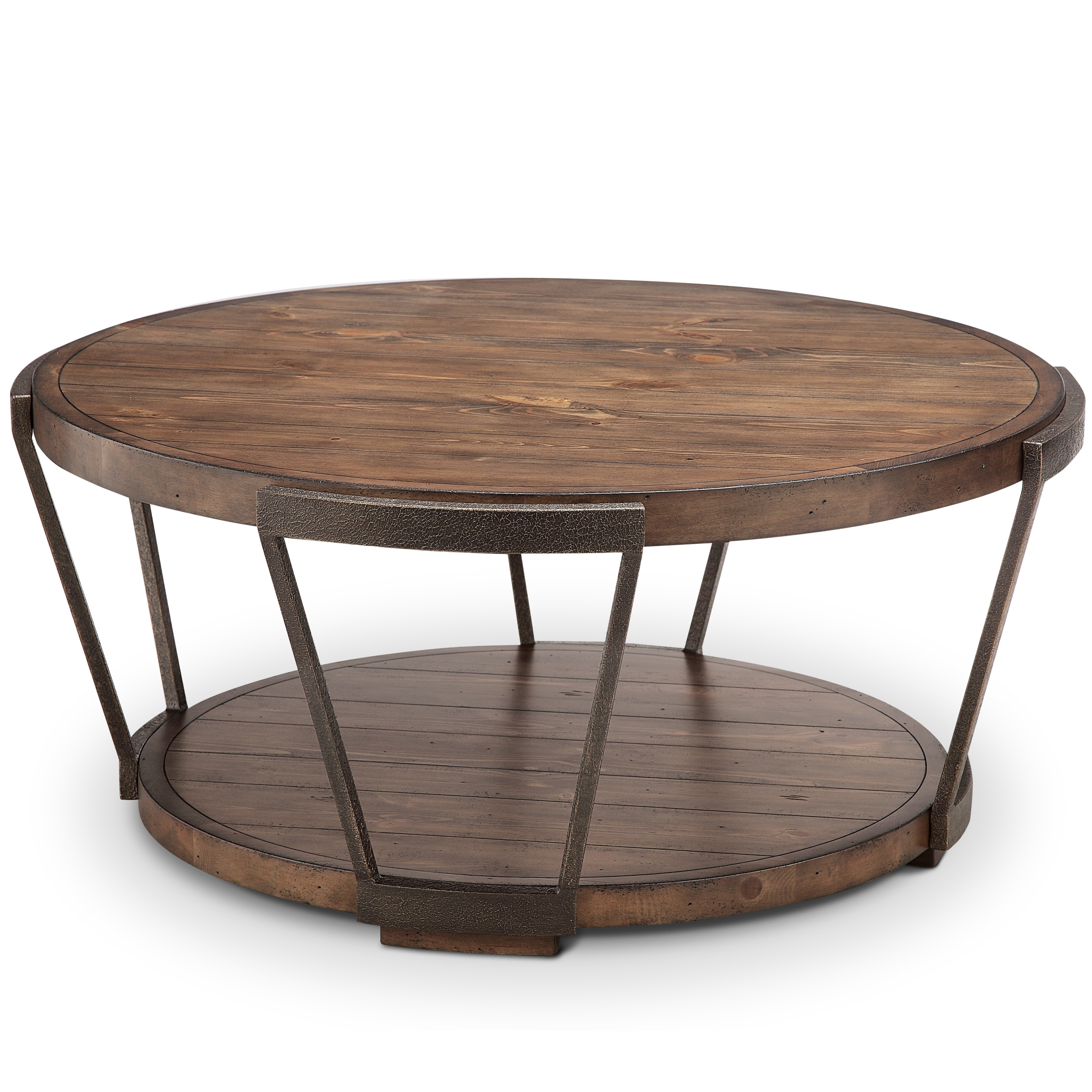 Shop Yukon Industrial Bourbon And Aged Iron Round Coffee Table With Casters Overstock 19844004