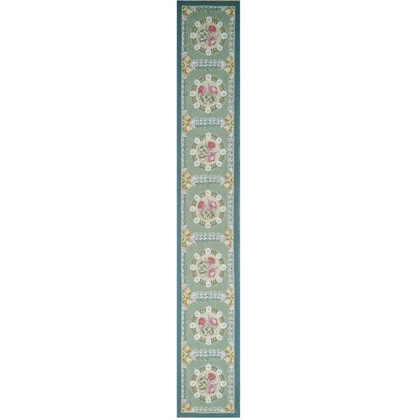 Pasargad Aubusson Ivory Hand-Woven Wool Runner (2' 2" X 14' 1") - 2'2" x 14' Runner