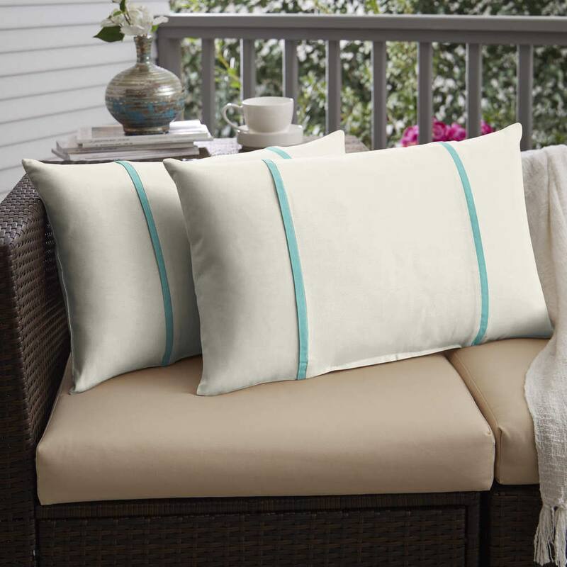 Humble + Haute Sunbrella Canvas Natural and Canvas Aruba Double Small Flange Indoor/ Outdoor Pillows, Set of 2