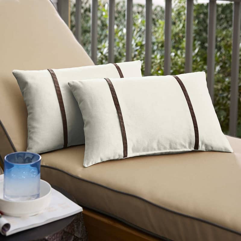 Sunbrella Canvas Natural with Bay Brown Piping Detail Indoor/Outdoor Knife Edge Pillow (Set of 2)