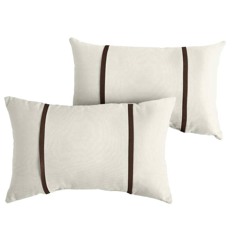Sunbrella Canvas Natural with Bay Brown Piping Detail Indoor/Outdoor Knife Edge Pillow (Set of 2)