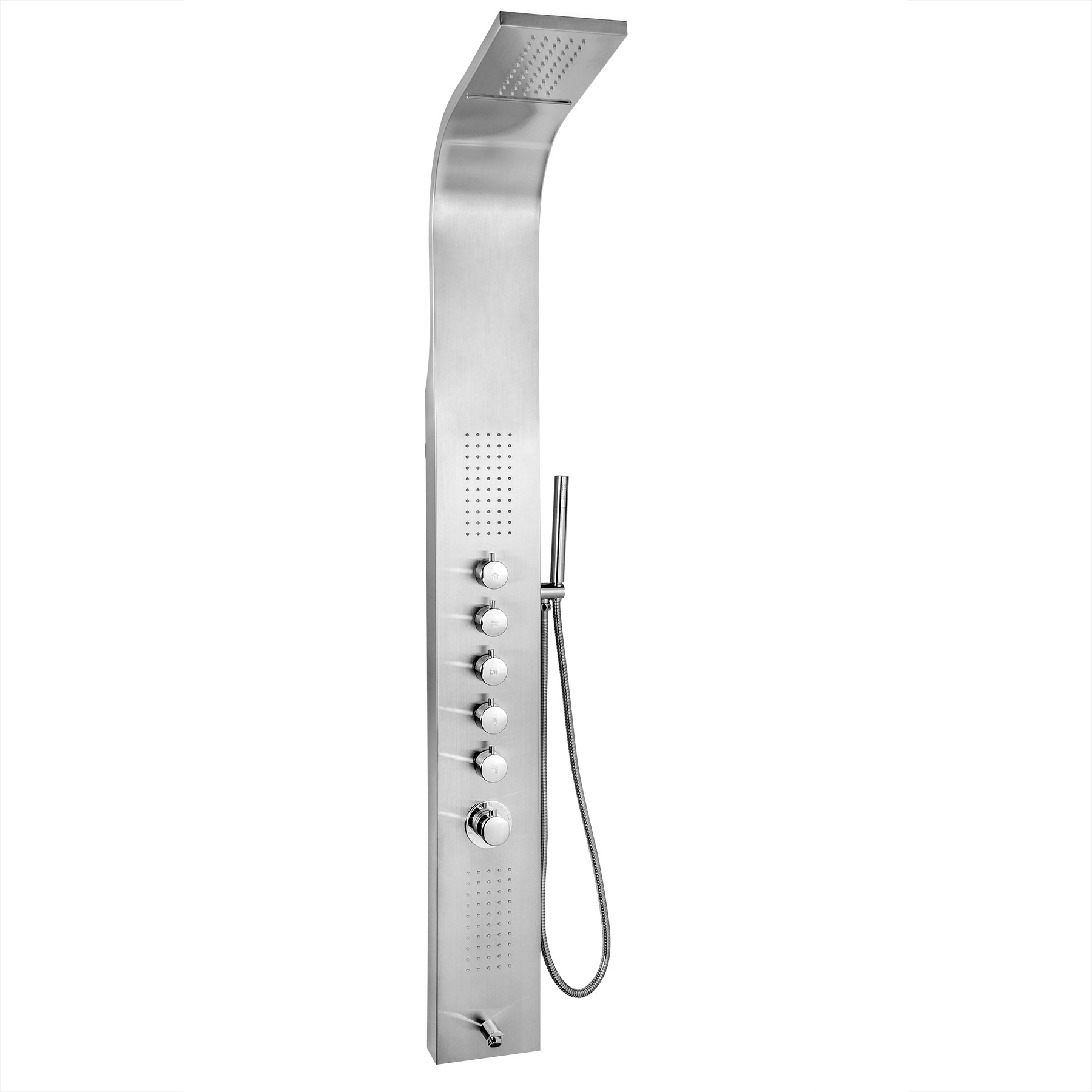 AKDY 63 Stainless Steel Thermostatic Rainfall Waterfall Style Multi-Function Shower Tower Panel Massage System w//Handheld Wand