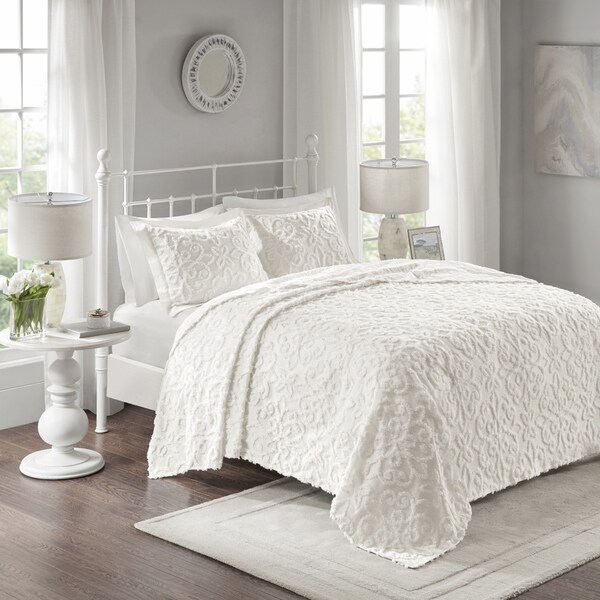 Copper Grove Kenai Fjords White Cotton Chenille Oversized Bedspread Set