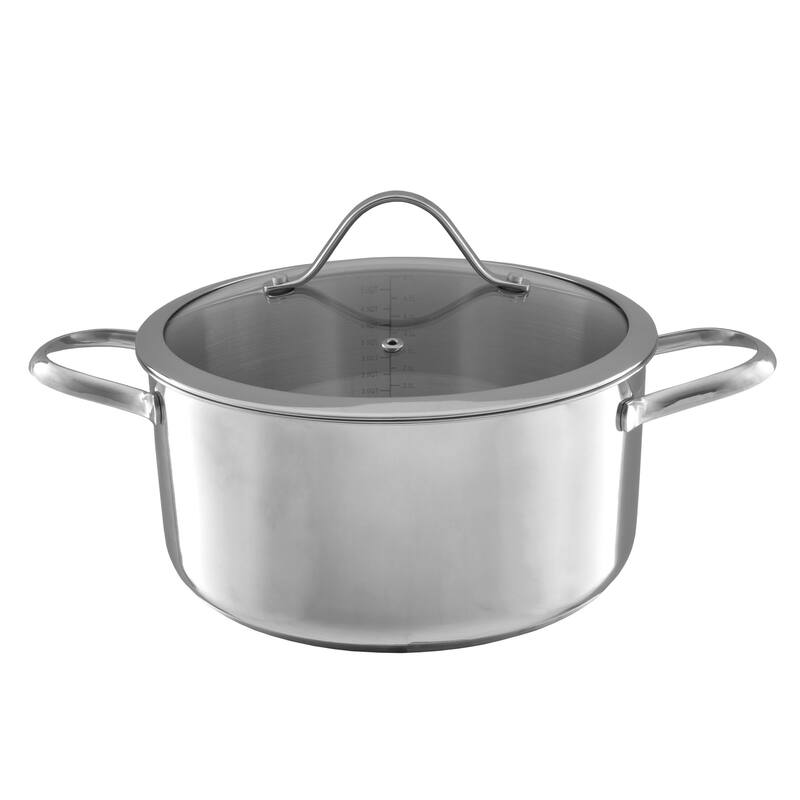 Stainless-Steel Stock Pot - 6-Quart Capacity Cookware with Glass Lid by Classic Cuisine