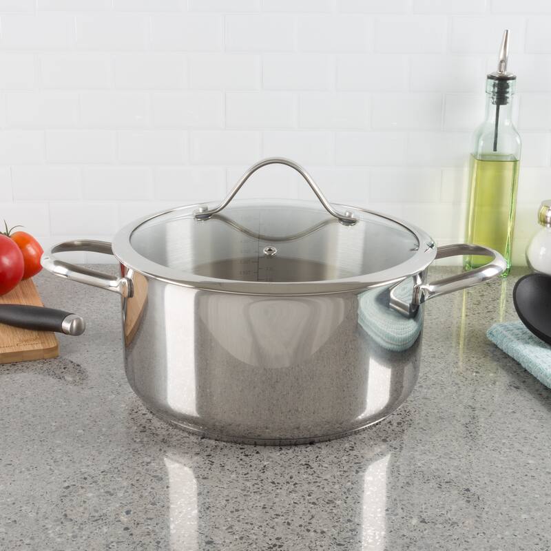 Stainless-Steel Stock Pot - 6-Quart Capacity Cookware with Glass Lid by Classic Cuisine