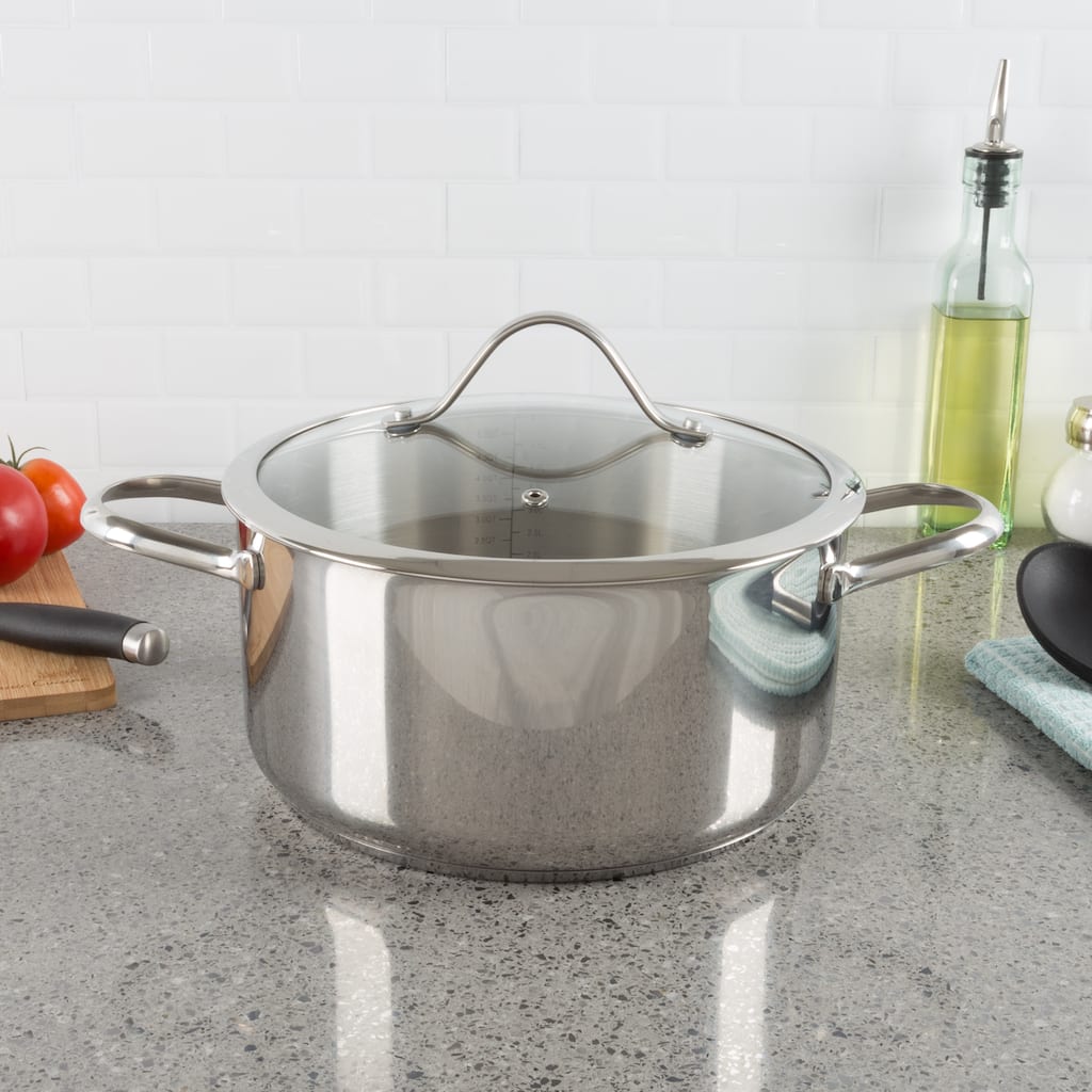 Stainless-Steel Stock Pot - 6-Quart Capacity Cookware with Glass Lid by Classic Cuisine