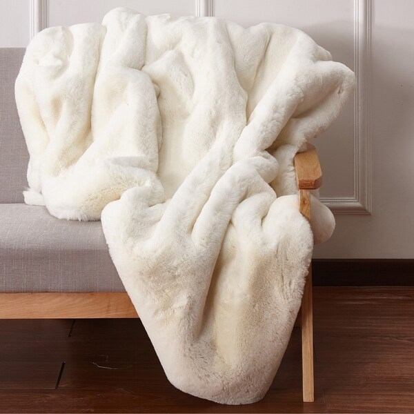 White Lion Pile Faux Fur Throw Blanket, 50"x60" - Modern ...