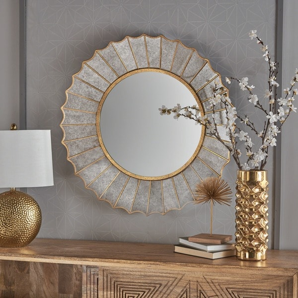 Willis Glam Sun Burst Circular Wall Mirror by Christopher Knight Home - Gold