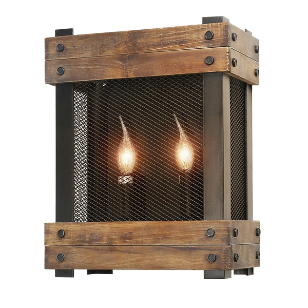 Shop LNC Rustic Wall Sconces Wood Wall Lamp 2-light Indoor ... on Small Wooden Wall Sconces id=67165