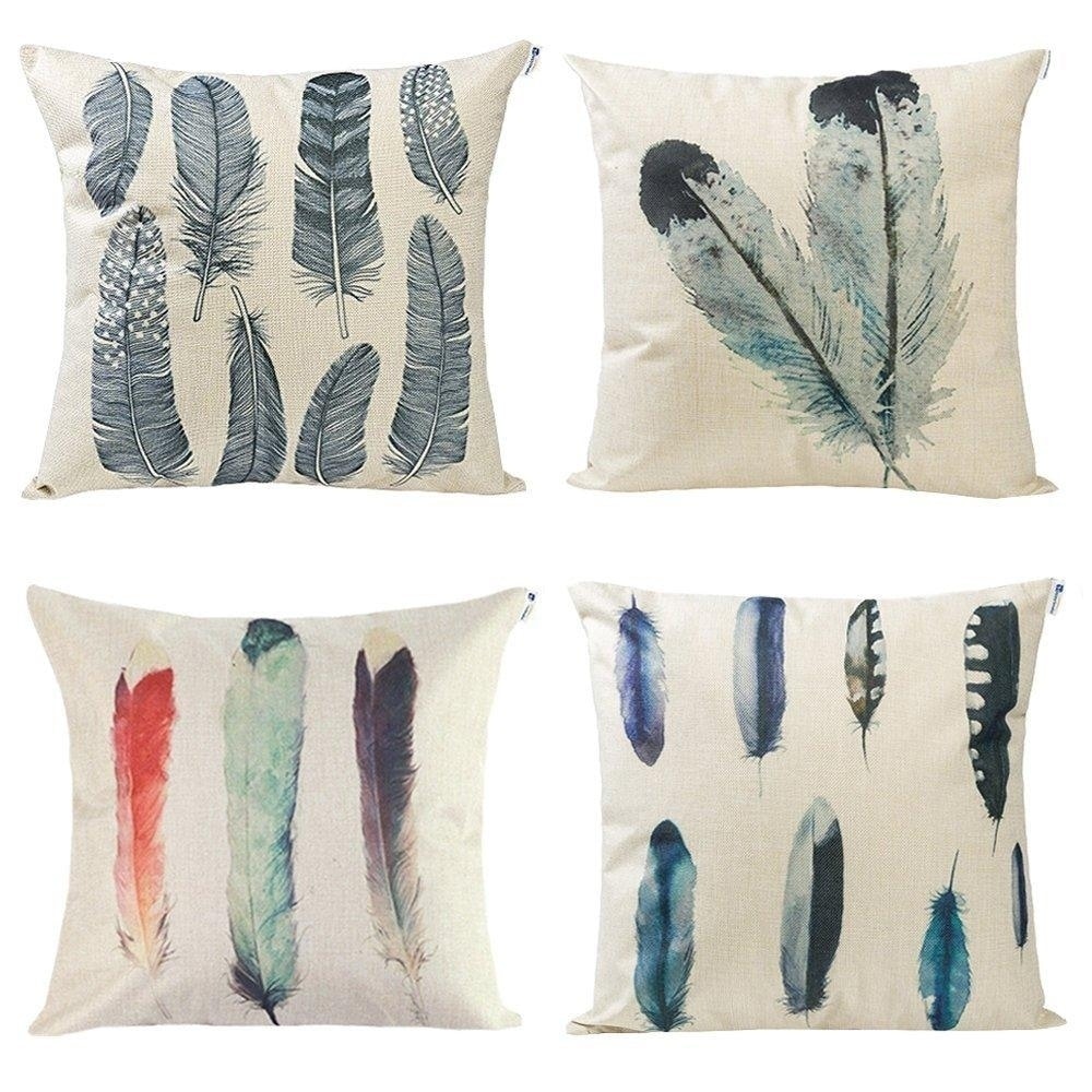 Shop Set Of 4 Feather Print Decorative Throw Pillow Covers 18 X