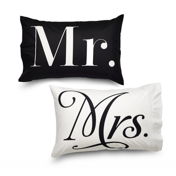 Queen Size Mr. and Mrs. Pillowcase Set White and Black