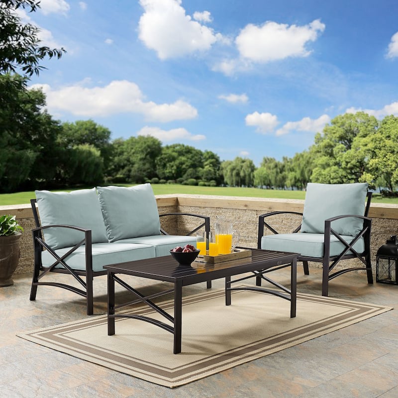 Crosley Kaplan 3 Pc Outdoor Loveseat Patio Furntiure Set - 95.5"W x 66.5"D x 36"H