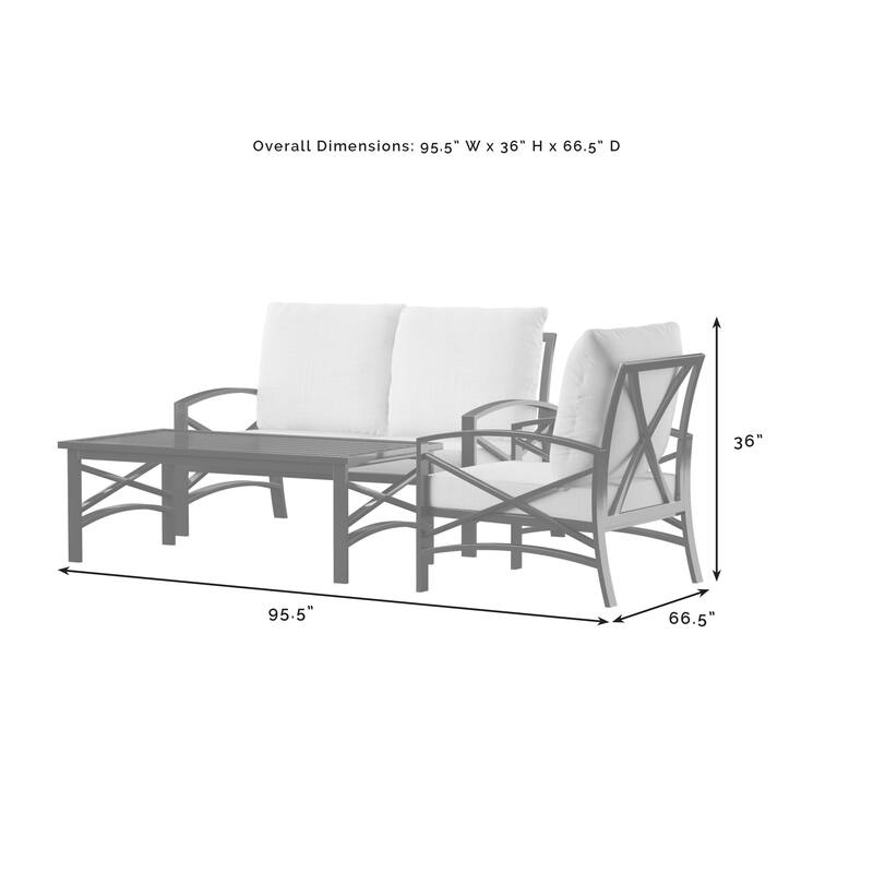 Crosley Kaplan 3 Pc Outdoor Loveseat Patio Furntiure Set - 95.5"W x 66.5"D x 36"H