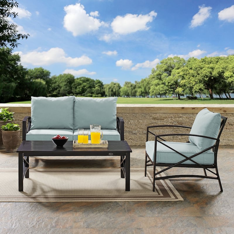 Crosley Kaplan 3 Pc Outdoor Loveseat Patio Furntiure Set - 95.5"W x 66.5"D x 36"H