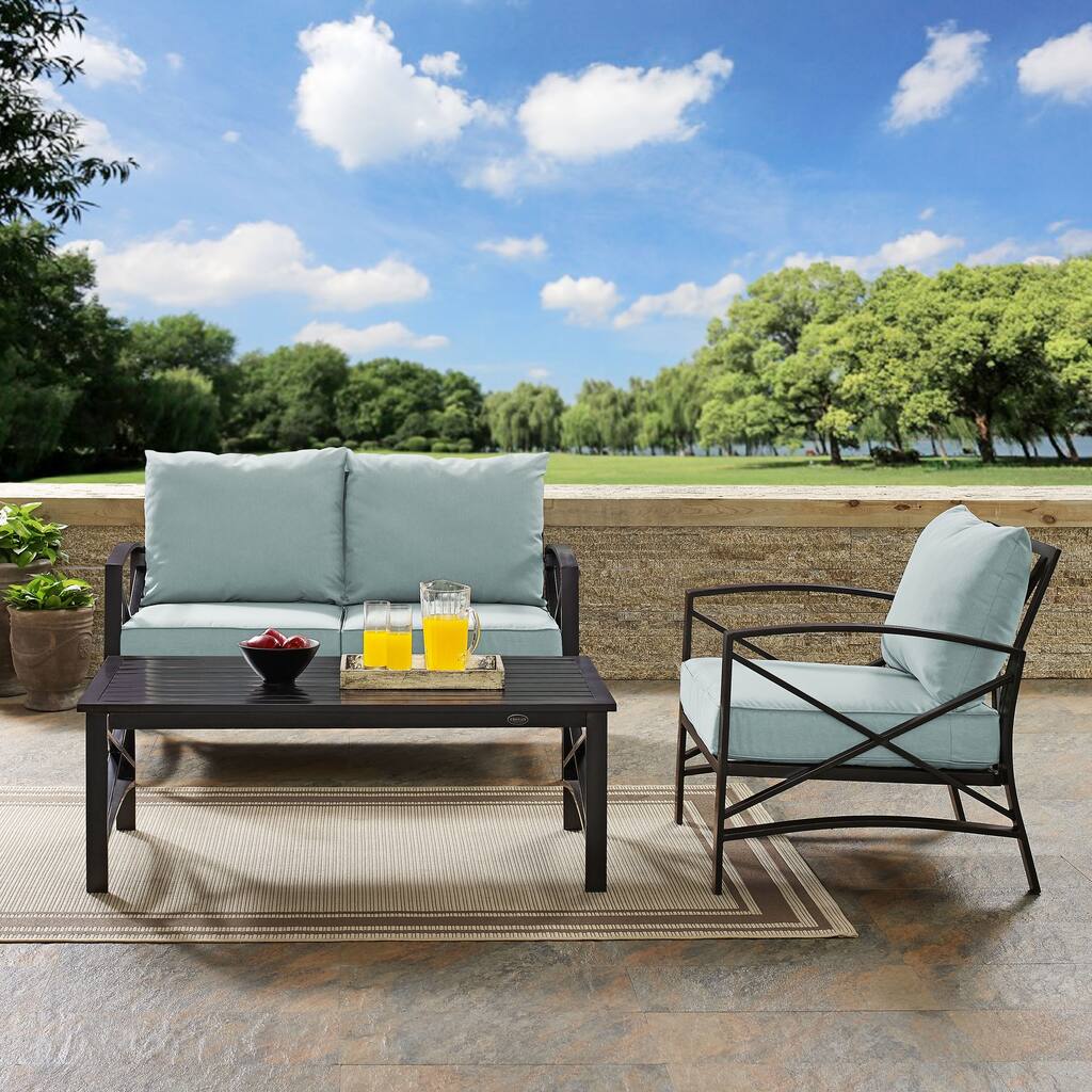 Crosley Kaplan 3 Pc Outdoor Loveseat Patio Furntiure Set - 95.5"W x 66.5"D x 36"H