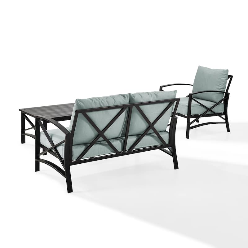 Crosley Kaplan 3 Pc Outdoor Loveseat Patio Furntiure Set - 95.5"W x 66.5"D x 36"H