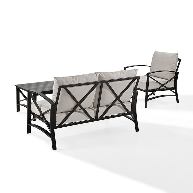 Crosley Kaplan 3 Piece Outdoor Loveseat Patio Furniture Set - 95.5"W x 66.5"D x 36"H