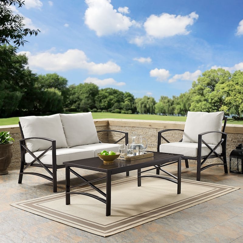 Crosley Kaplan 3 Piece Outdoor Loveseat Patio Furniture Set - 95.5"W x 66.5"D x 36"H