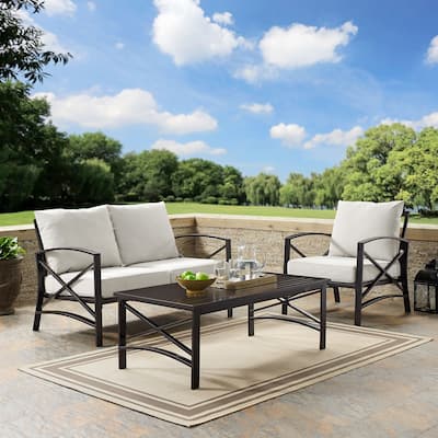 Crosley Kaplan 3 Piece Outdoor Loveseat Patio Furniture Set - 95.5"W x 66.5"D x 36"H