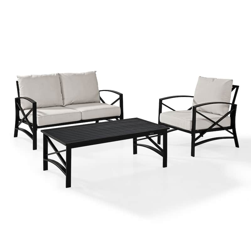 Crosley Kaplan 3 Piece Outdoor Loveseat Patio Furniture Set - 95.5"W x 66.5"D x 36"H