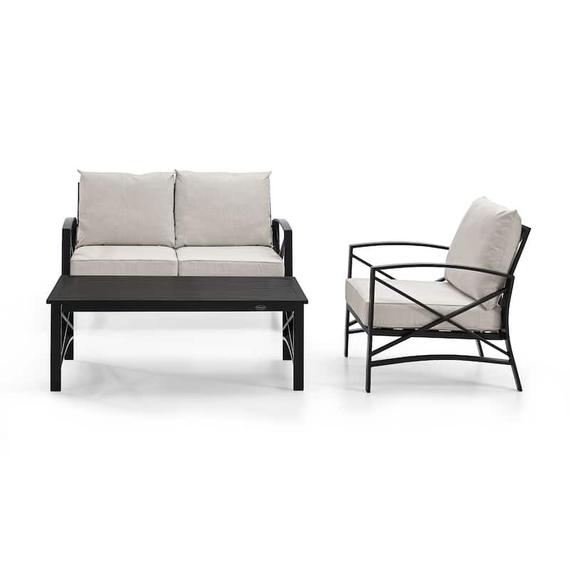 Crosley Kaplan 3 Piece Outdoor Loveseat Patio Furniture Set - 95.5"W x 66.5"D x 36"H