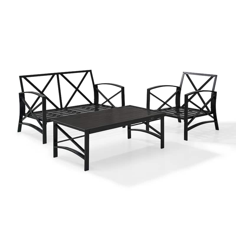 Crosley Kaplan 3 Piece Outdoor Loveseat Patio Furniture Set - 95.5"W x 66.5"D x 36"H