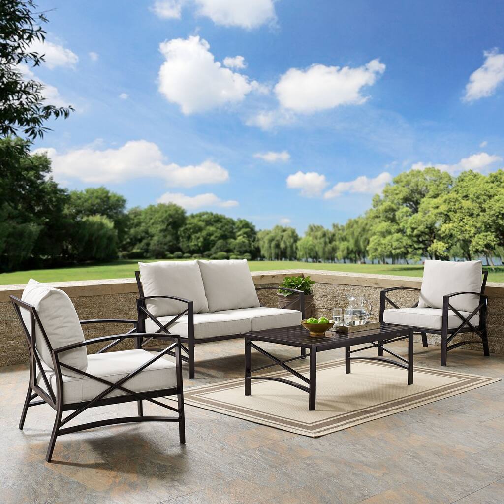 Crosley Kaplan 4Pc Outdoor Loveseat Patio Furniture Set - 138.75 W x 72.19 D x 32 H