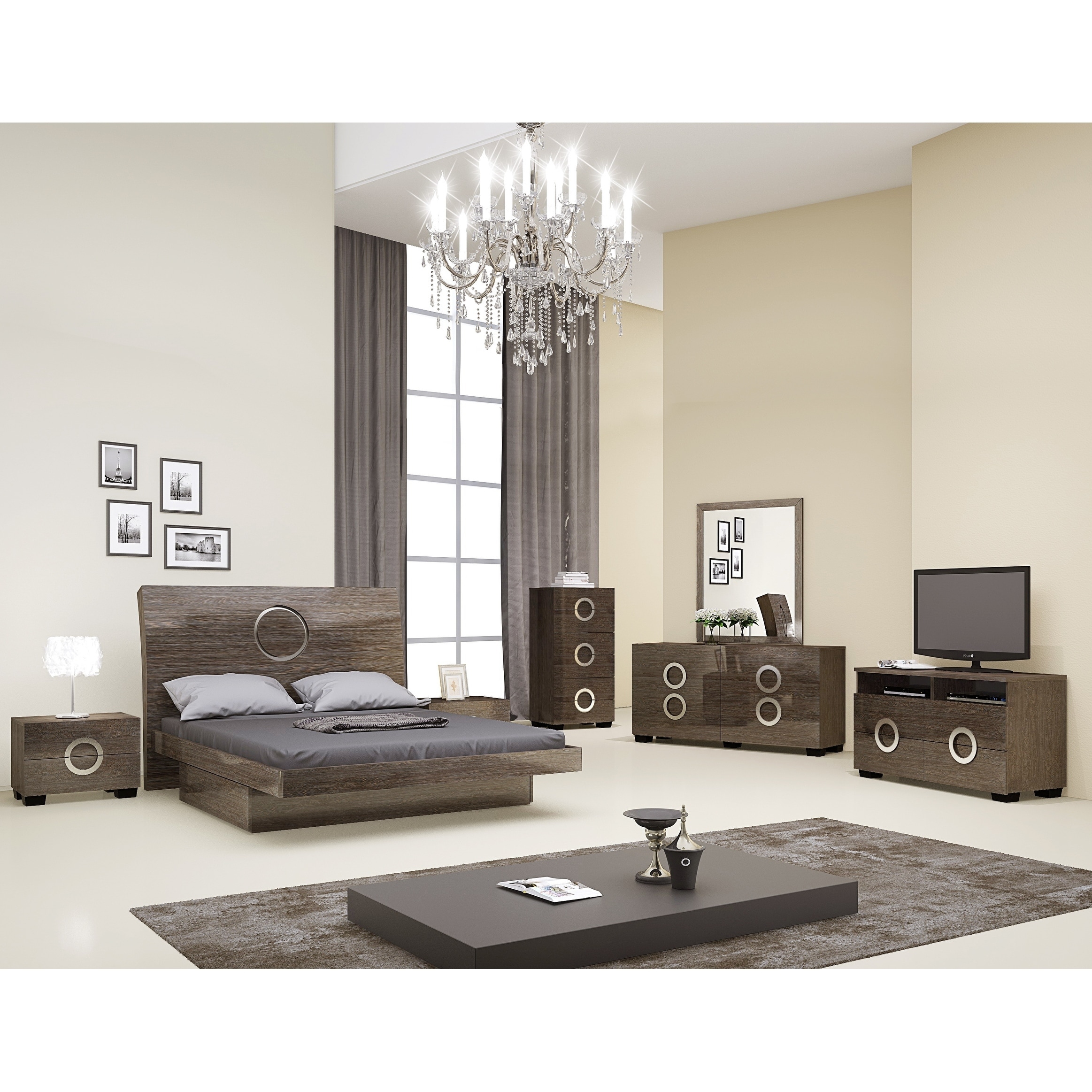 Monte Carlo Contemporary 4 Piece Light Brown Wood Bedroom Set