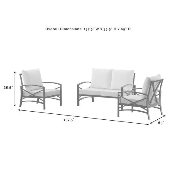 Crosley Kaplan 3 Pc Outdoor Loveseat Patio Furntiure Set - 137.5"W x 65 ...