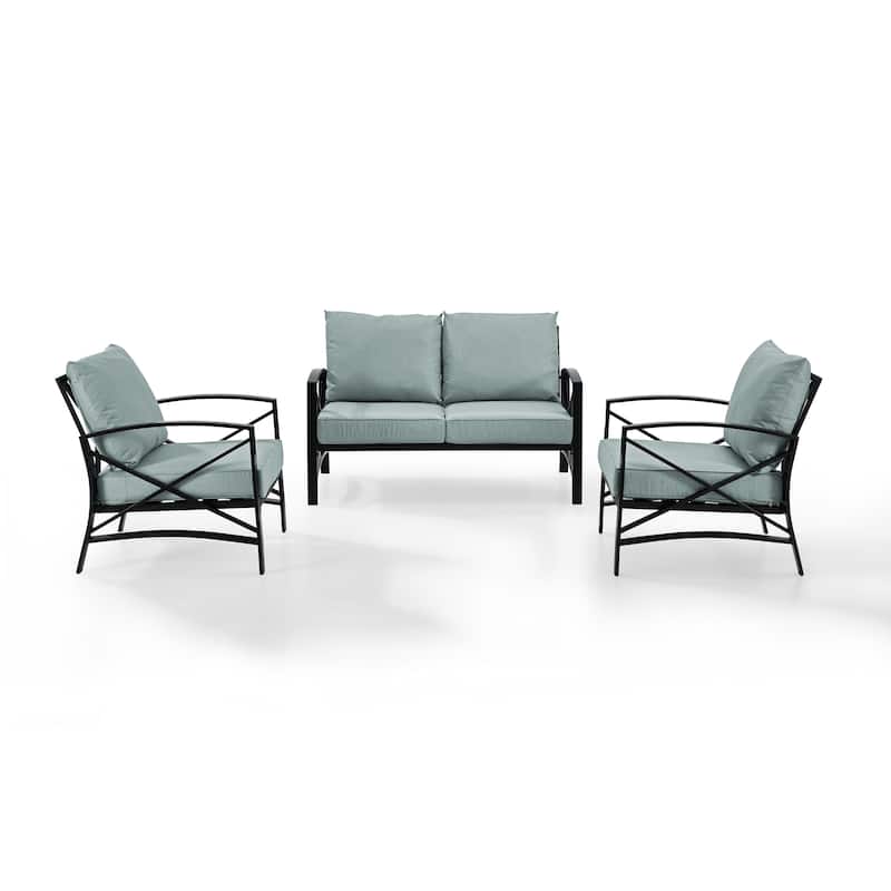 Crosley Kaplan 3 Pc Outdoor Loveseat Patio Furntiure Set - 137.5"W x 65"D x 35.5"H