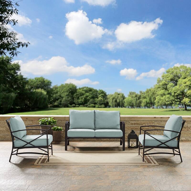 Crosley Kaplan 3 Pc Outdoor Loveseat Patio Furntiure Set - 137.5"W x 65"D x 35.5"H