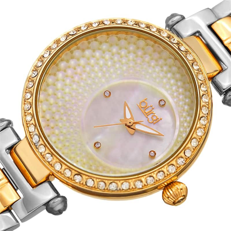 Burgi Women's Quartz Crystal Two-tone Stainless Steel Bracelet Watch