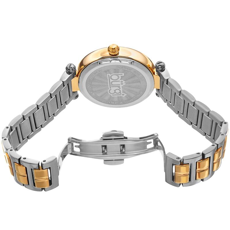 Burgi Women's Quartz Crystal Two-tone Stainless Steel Bracelet Watch