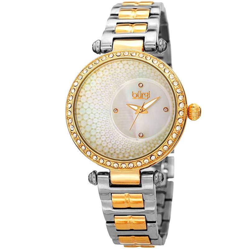 Burgi Women's Quartz Crystal Two-tone Stainless Steel Bracelet Watch