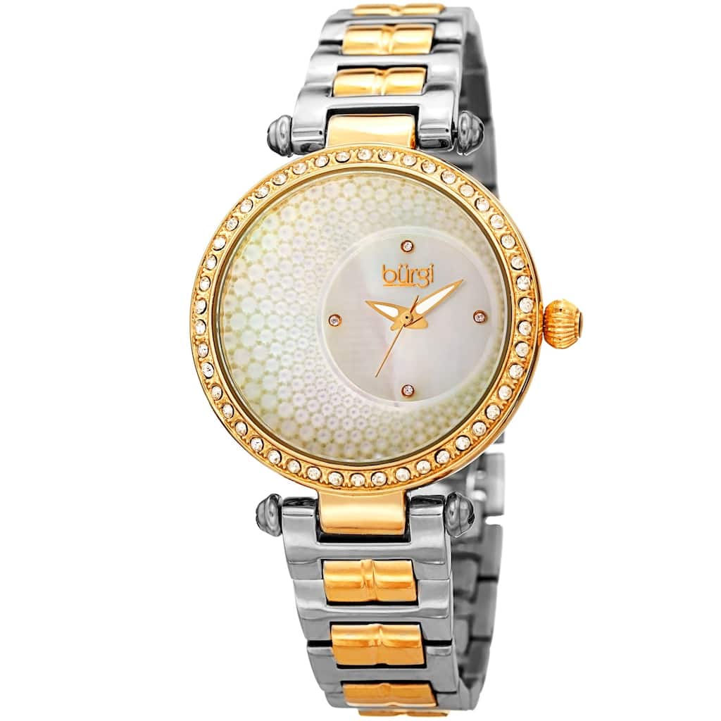 Burgi Women's Quartz Crystal Two-tone Stainless Steel Bracelet Watch