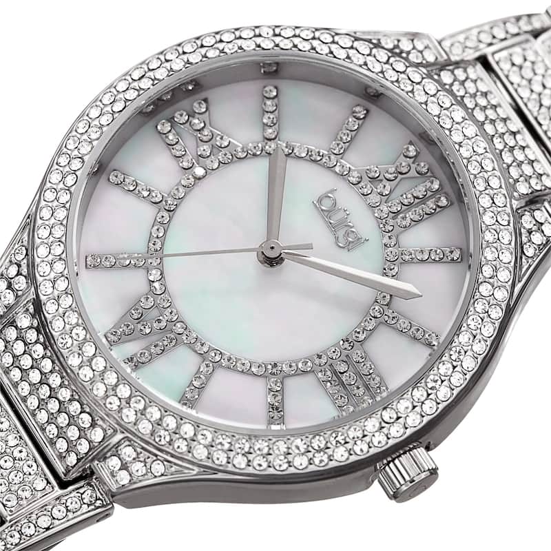 Burgi Women's Sparkling Crystal Filled Quartz Silver-Tone Bracelet Watch