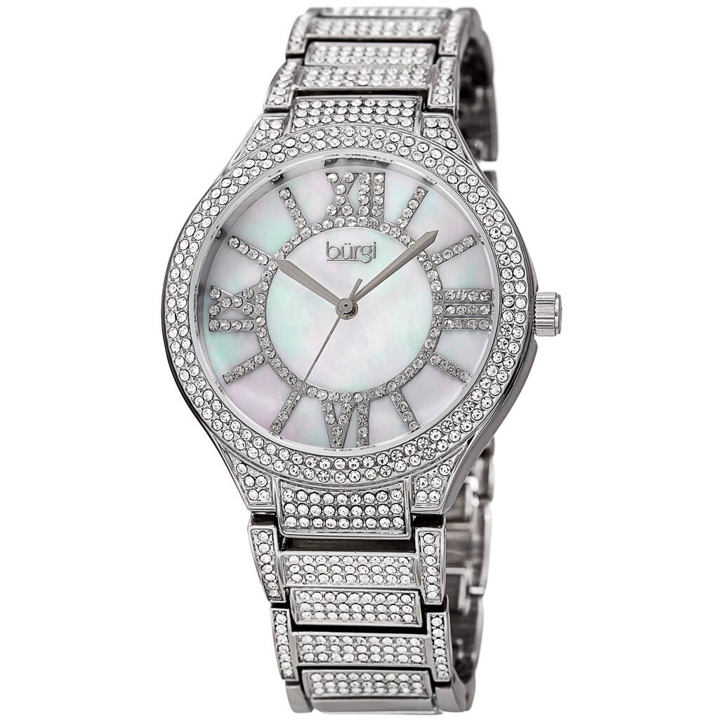 Burgi Women's Sparkling Crystal Filled Quartz Silver-Tone Bracelet Watch