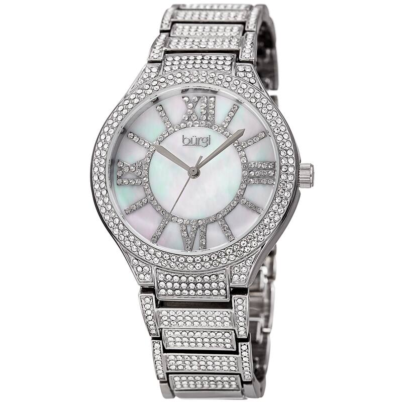 Burgi Women's Sparkling Crystal Filled Quartz Silver-Tone Bracelet Watch