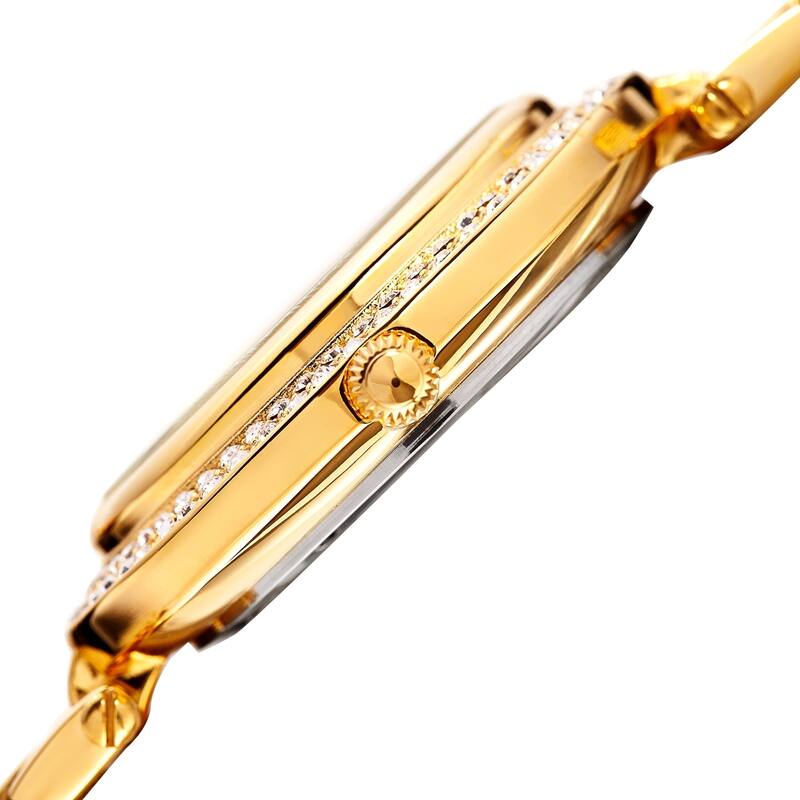 Burgi Women's Diamond Swarovski Crystal Hawaiian Flower Gold-tone Bracelet Watch